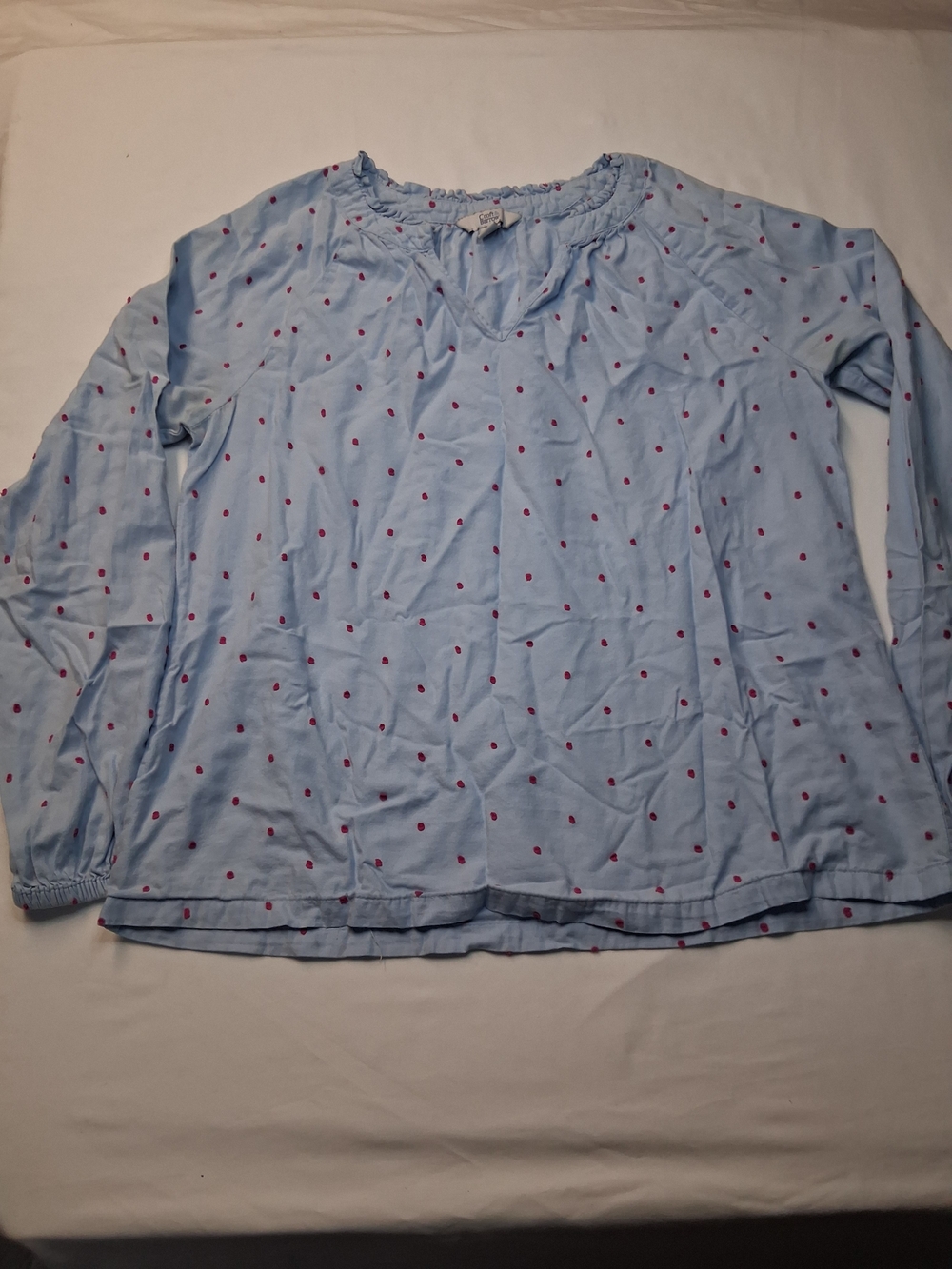 croft & barrow Sky Blue Long-Sleeve Tunic with Pink Dot Pattern